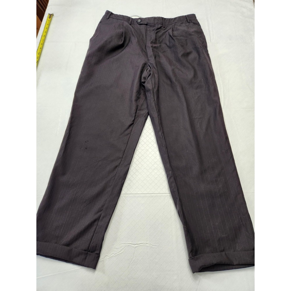 Canali Proposta Pants Mens 56 Gray Pinstripe Wool Made in Italy Pleated Cuffed